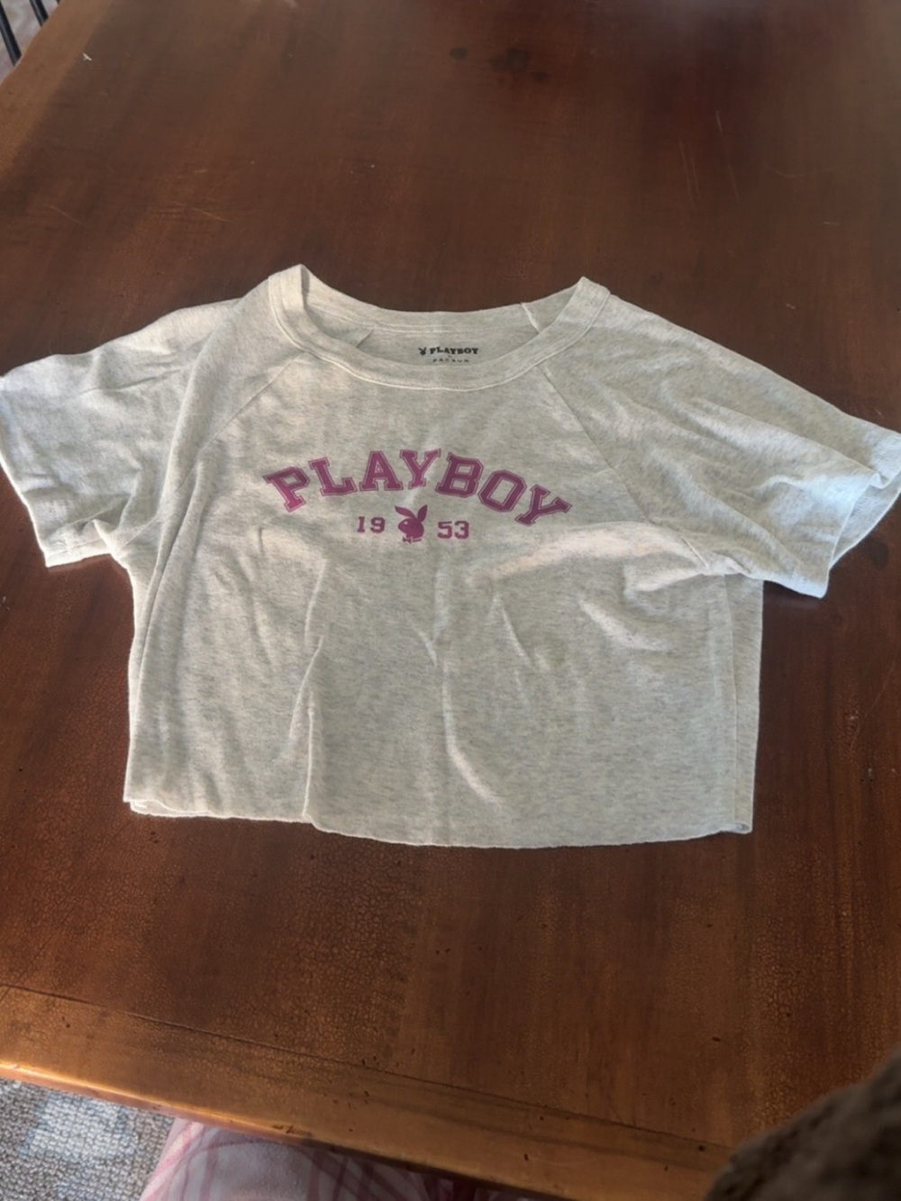 PLAYBOY Gray Cropped Tee with Purple Logo